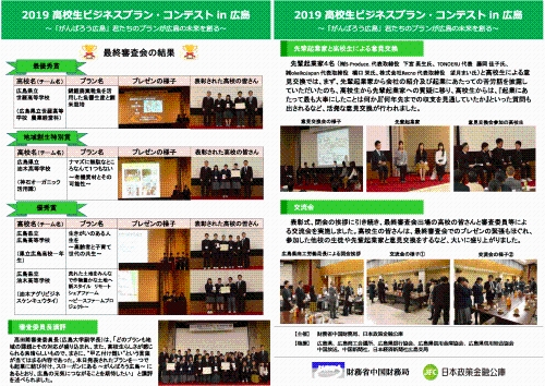 2019高校生ビジネスプラン・コンテストin広島 最終結果のリーフレット