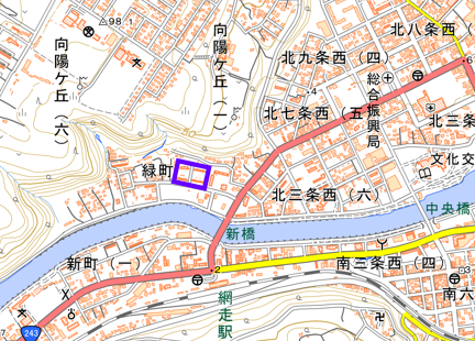 網走市緑町住宅501棟、502棟、503棟、504棟の位置図