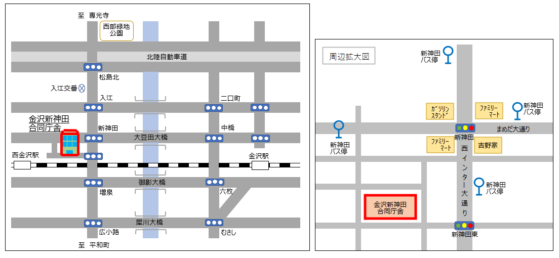 金沢新神田合同庁舎の位置を示す地図