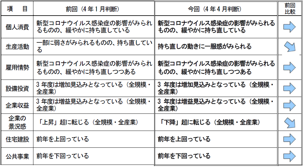 各項目の判断の表